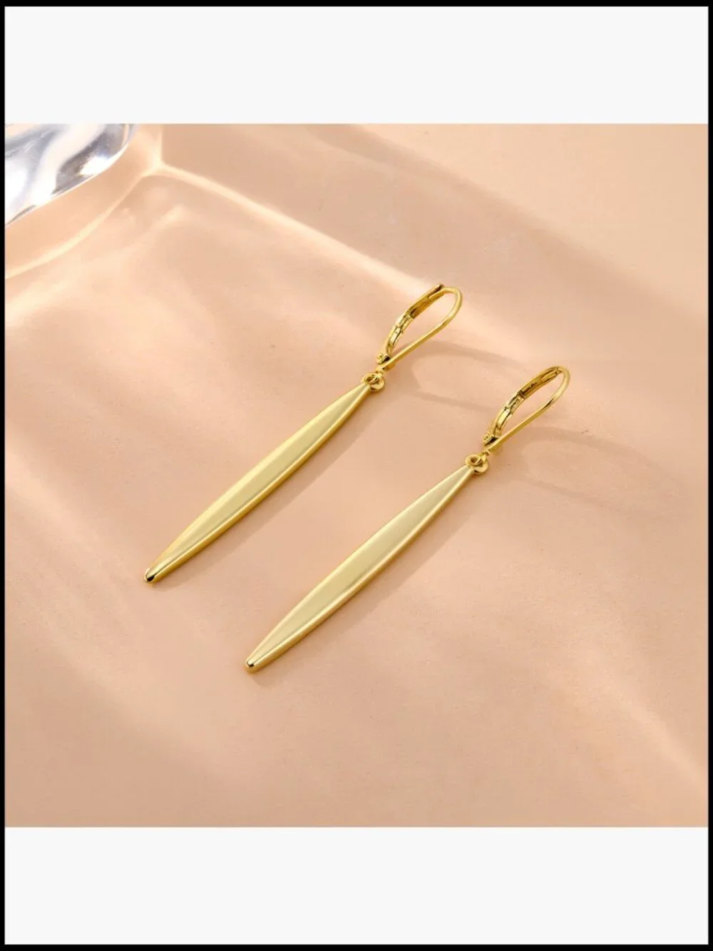 Sterling Silver Gold Plated Long Dangle Drop Earrings Minimalist Leverback - Picture 7 of 7